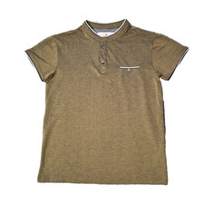 Scott James Henley Polo Shirt Men's Sz M Banded Collar Sulfur Gold Khaki picture