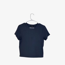 Athleta Signature Rib Crop Tee Womens Large Modal Active Stretch Workout Blue picture