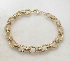 Technibond Diamond Cut Triple Oval Link Bracelet 14K Yellow Gold Plated Silver picture