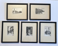 1940s Florence Italy Print Set -5 Framed Historical Architecture Etching picture