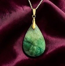 Vintage 14K Gold Natural Emerald Necklace Retro ca.1970's South African Emerald picture