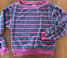 Vintage 1970s Women’s S Velour Sweater Shirt Pink Green Striped Boatneck Great picture
