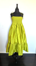 Anthropologie Dhruv Kapoor Smocked Cerise Dress M Chartreuse picture