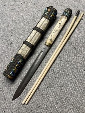VTG Chinese Traveling Trousseau Knife And Chopsticks Set Bone 19th Century picture