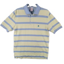 Brooks Brothers Performance Polo Men Small Lime Green Blue Striped Original Fit picture