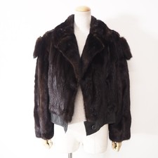 Vintage Real Dark Mink Fur Vison Jacket x Leather Detail Women S picture