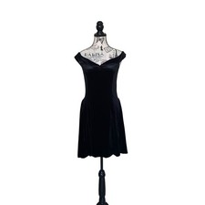SHEIN MOD Velvet Dress Women L Black Off Shoulder A-Line Vintage Style Cocktail picture