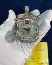 4Ct Round Cut Real Moissanite Custom Number Men's Pendant 925 Sterling Silver picture
