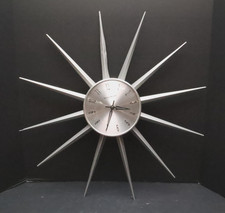 VTG Silver Sunburst Starburst Wall Clock MCM Post Modern art decor george nelson picture