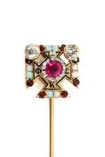 Antique Phi Kappa Sigma 14K Gold Fraternity Stickpin Diamond Opal Garnet Badge picture
