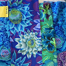 Kaffe Fassett blue/purple floral fabric pieces lot three Fats & 26x18” picture