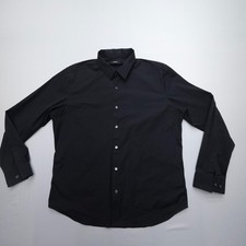 Theory Sylvain Kenai Long Sleeve Dress Shirt Mens 2XL Solid Black Cotton Stretch picture