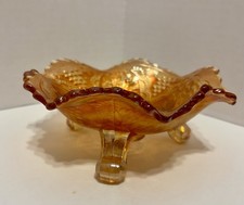 RARE JIP Shaped FENTON MARIGOLD Lotus And Grape  Design 3 FOOTED SAUCE BOWL picture