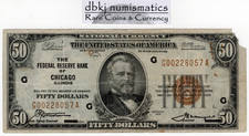 1929 $50 National Currency The Fed Reserve Bank of Chicago FR 1880G VF Dmg dbkjA picture