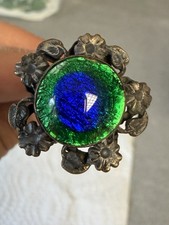 Antique Edwardian Peacock Eye Glass Hatpin 8