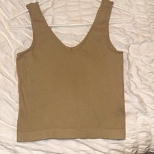 rue21 Women's Beige Ribbed Knit Tank Top L V-Neck Sleeveless Wide Strap picture