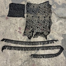 Antique 20s 1920s Jet Beaded Fringe & Gelatin Sequin Textile Lot picture