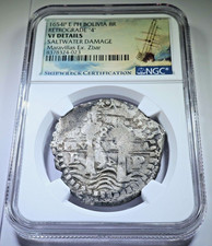 NGC Maravillas Shipwreck 1654 Spanish Bolivia 8 Reales 1600's Dated Cob 8R Coin picture