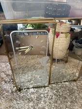 Vintage Set of 2 Oak Framed Floral Flower Etched Wall Mirrors Mid Century Modern picture