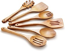 Wood Kitchen Utensils Set, 6 PCs Natural Acacia Wooden Spoons For Cooking for picture