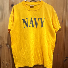 ONEITA Power/50 Plus Men's L Yellow Navy Graphic Crew Neck Short Sleeve Tee picture