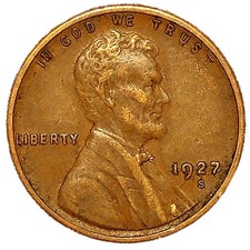 1927 S Lincoln Wheat Cent FINE - VERY FINE Condition Circulated Copper 1c Penny picture