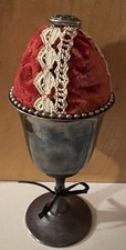 Sheridan Silver Co. Cup Pin Cushion Sewing Holder Red Velvet Antique Lace 7.5”H picture