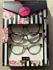 Betsey Johnson Oval Reading Glasses 3 Pack Black, Green, T. Brown +2.00 picture