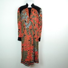 Vintage Leonard Fashion Paris Silk Velvet Feather Print Midi Dress Luxury 80s picture