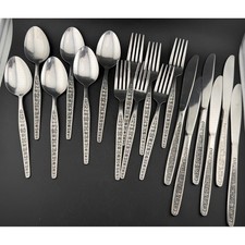 Vintage Floral Daisy-Stainless Steel Flatware Set, Service for 6, 18 Pieces picture