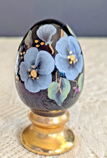 vtg Fenton Amethyst Glass Egg Gold Pedestal Floral Hand painted Limited Edition picture