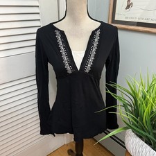 Vintage Fang Top Womens Large Black Babydoll Sequins Retro Y2K Whimsigoth Grunge picture