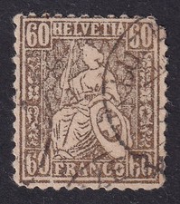 SWITZERLAND 1863 Sitting Helvetia 60c Copper-Bronze SG 59 Used Spacefiller picture