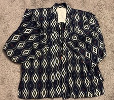 VTG Handmade Indigo Cotton Ikat Jacket Kimono Noragi Boho Geometric Folkware picture
