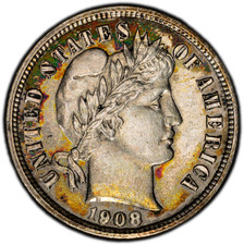 1908-P PCGS Genuine UNC Barber Dime | Rainbow Toning | 40th Anniversary Label picture