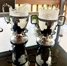 Antique Webster Mfg Silver Plate Sugar Bowl Creamer Glass Insert Art Nouveau picture