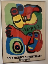 Lg. Vintage KAREL APPEL Screen Print AMERICAN PORTRAIT 1976 Bicentennial Framed picture
