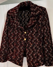 ST. JOHN 4-6 Metallic Boucle Black/Red Short Blazer/Jacket,Unlined Gold Buttons picture