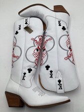 Dingo 1969 Women's King of Clubs Wooden Heel Western Boots-White-Size: 9 M picture