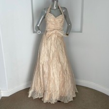 BICICI Champagne Halter Crinkled Backless Gown Special Occasion Prom Size S NWT picture