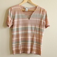 Vintage 90s Medium Knit Top Striped Pastel Soft Girl Preppy Minimal Beachy picture