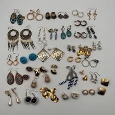 Vtg Mod Earring Lot Of 35 Pairs Clip On Pierced Mix Hoop Dangle Round Wearable picture