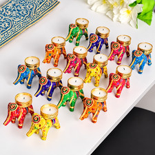 Set of 10 Colourful Elephant Tealight Candle Holders Rajasthani Indian Decor picture