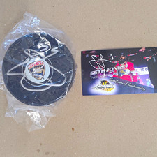 Seth Jones Signed Florida Panthers Logo Hockey Puck Palm Beach Autographs COA picture