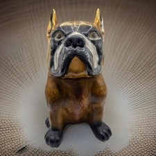 Vintage Hand Painted Leather Bulldog/boxer Cookie Treat Jar Canister 10” 1960s picture