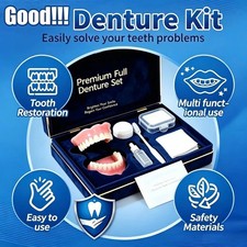 premium Silicone Dentures kit Upper Lower False Teeth Set Instant Smile too picture