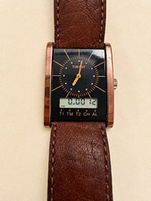 Vintage Tissot Two Timer D377 Analog Digital Quartz Tank Watch Brown- working  picture