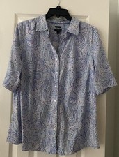 TALBOTS The Perfect Shirt Non Iron Blue Purple Paisley Short Sleeve Sz 14 Cotta picture