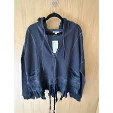 Indigo Thread Co Zip Up Hoodie Womens 1X Gray NWT Ruffle Hem French Terry picture