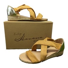 Vintage Havana Gold Suede Soft Chestnut Open Toe Sandals Women's Shoes Sz 9 picture
